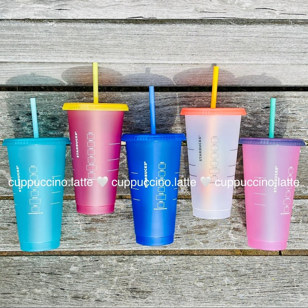 🌈NEW🌈Starbucks 2020 Hawaii Box of 5 Reusable Printed Cold Cups - Picture 2 of 11